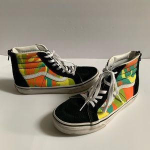 Kids Vans Sk8 Hi Zip Up Blazing Yellow/Black Camo Shoes